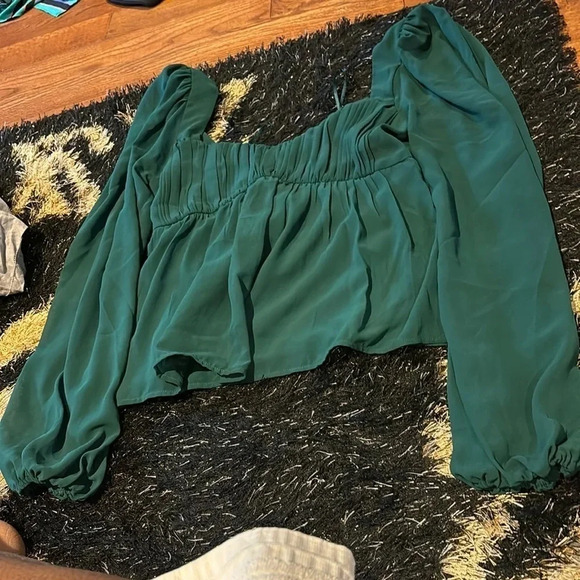 Abercrombie olive green chiffon puff long sleeve blouse Sz S - Picture 7 of 16